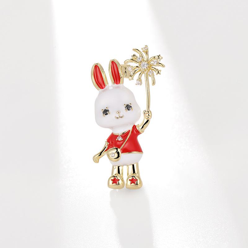 Bo Xin Yun Enamel Rabbit Brooch: Cute Zirconia Floral Pin for Women