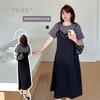 Large Size Women's Clothing, Black Lace Splicing Fake Two-piece Dress, Summer New Loose Skirt 273122