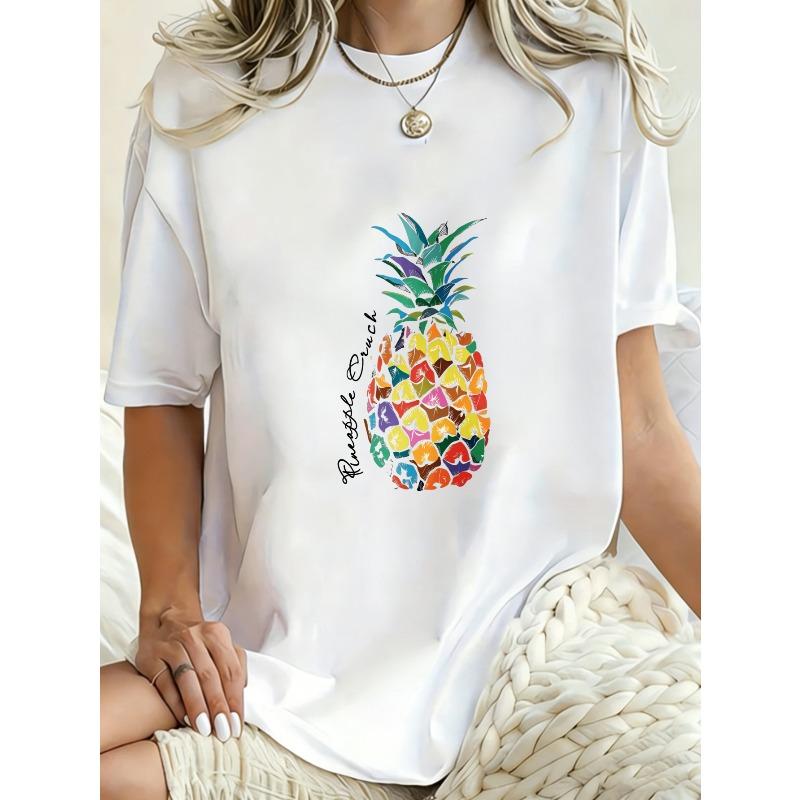 Oversized T Shirt Dress Black Colorful Pineapple Print Casual Summer Wear