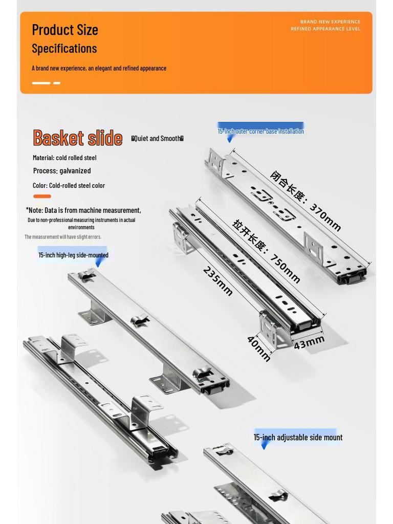 Driedeelige Uittrekbare Lade met Stille Ladegeleider voor Kast