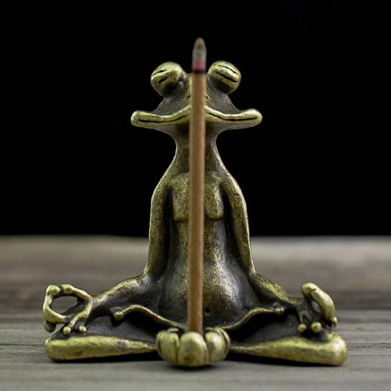 1PC Retro Copperware Incense Socket Zen Frog Ornaments Solid Pure Copper Frog Tea Pet Incense Holder Ornaments