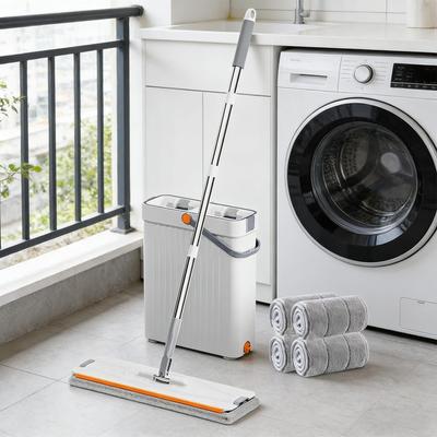 Wischmopp und Eimer Set mit separatem Schmutzwassersystem Freihändiger Flachwischer und Eimer für Hartholzboden Fliesen Marmor Küche