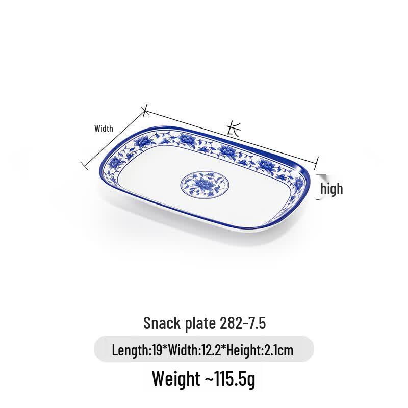 A5 Melamine Blue & White Rectangular Snack Plate