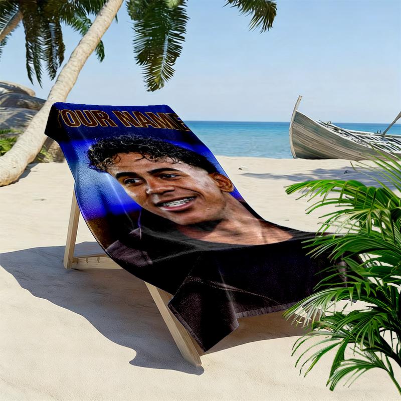 Custom Name Lamine Yamal Print Beach Towel, Large Soft Quick Dry Towel for Beach Camping Swimming