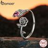 BAMOER 925 Sterling Silver Rose Skeleton Hand Opening Ring Cubic Zirconia Vintage Ring Oxidized Silver For Women Fine Jewelry