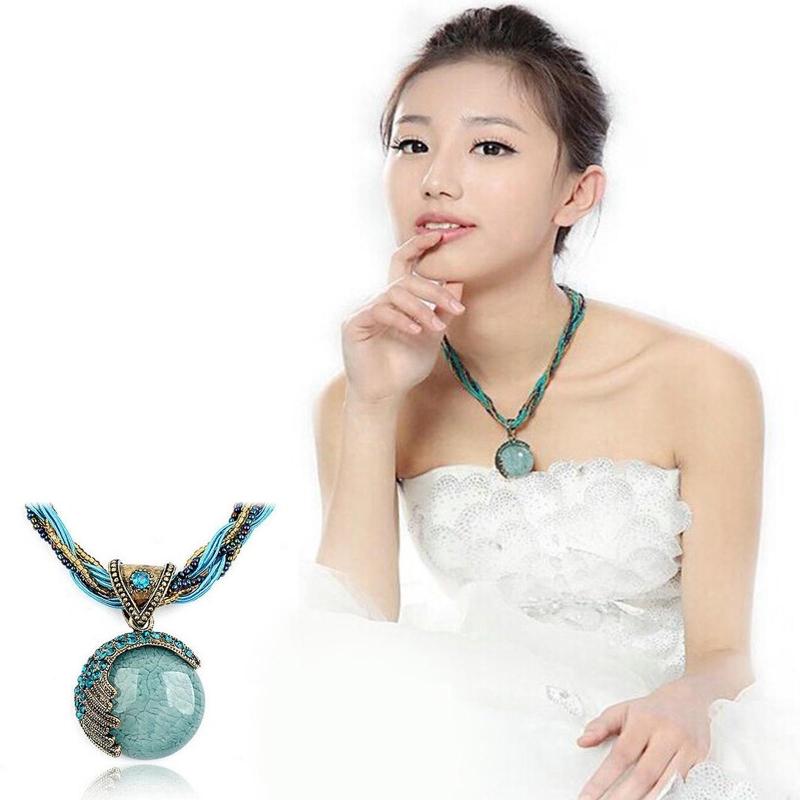 Frauen Dame Retro Vintage Böhmischen Stil Halskette Türkis Strass Anhänger Kragen Kette Halskette Mode Schmuck Geschenk