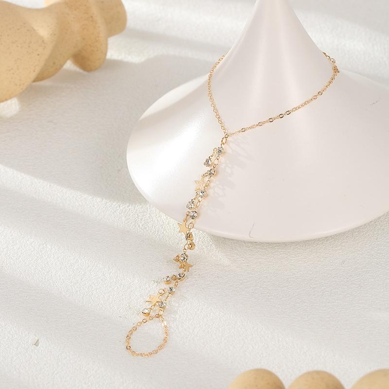 Minimalist Thin Chain Connected Finger Ring Bracelets for Women Vintage Star Ball Beads Link Bangles Party Elegant Jewelry