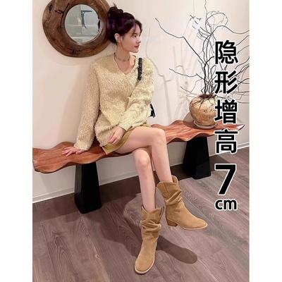 High Quality Martin Boots Small Inner Heightening Boots Women's New Spring High Heel Medium Tube Short Boots Stacking Boots