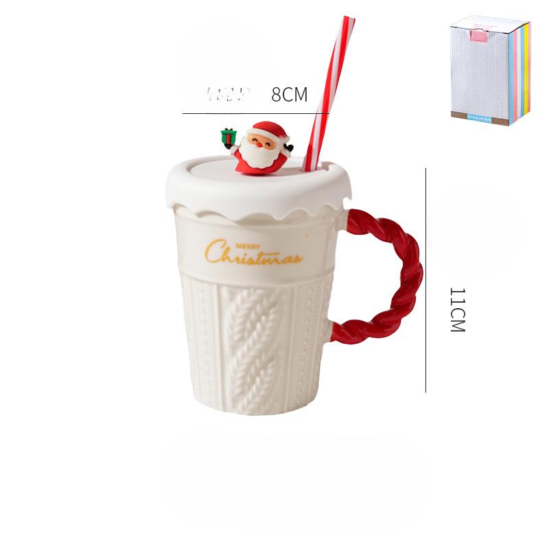 

Рождественская кружка с соломинкой Керамическая кружка с крышкой Женская кружка Санта-Клаус Повседневная кружка для воды Высокий внешний вид 400ml