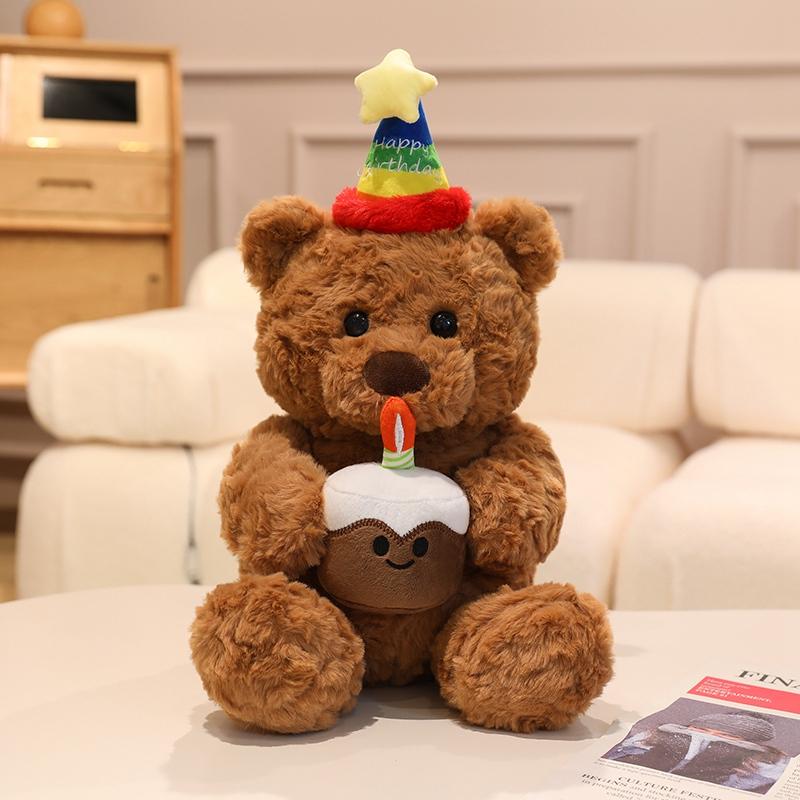 Cute Birthday Hat Bear Plush Toy Stuffed Animals Hug Milk Tea Teddy Bear Soft Doll Cute Birthday Christmas Gifts For Boy Girl
