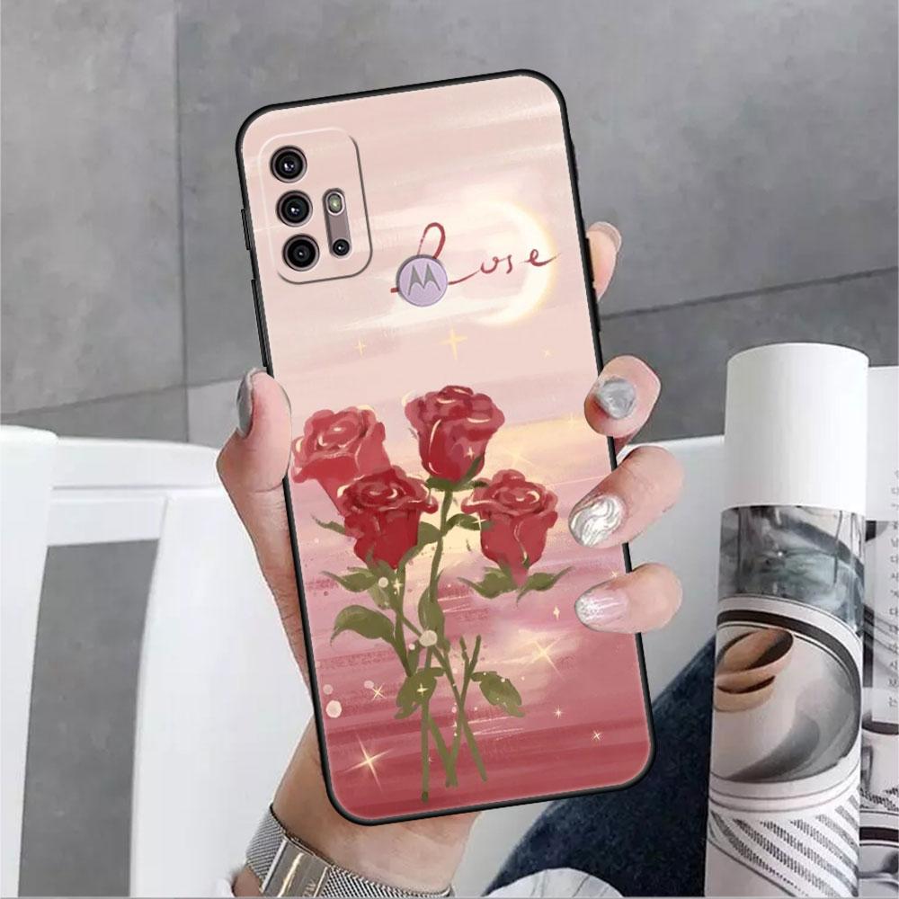 

Чехол для Motorola G30 G60 G22 G9 Play G82 G52 G8 G9 G50 One Fusion Edge 20, черный мягкий чехол для телефона с милым цветком Moto G51 5G