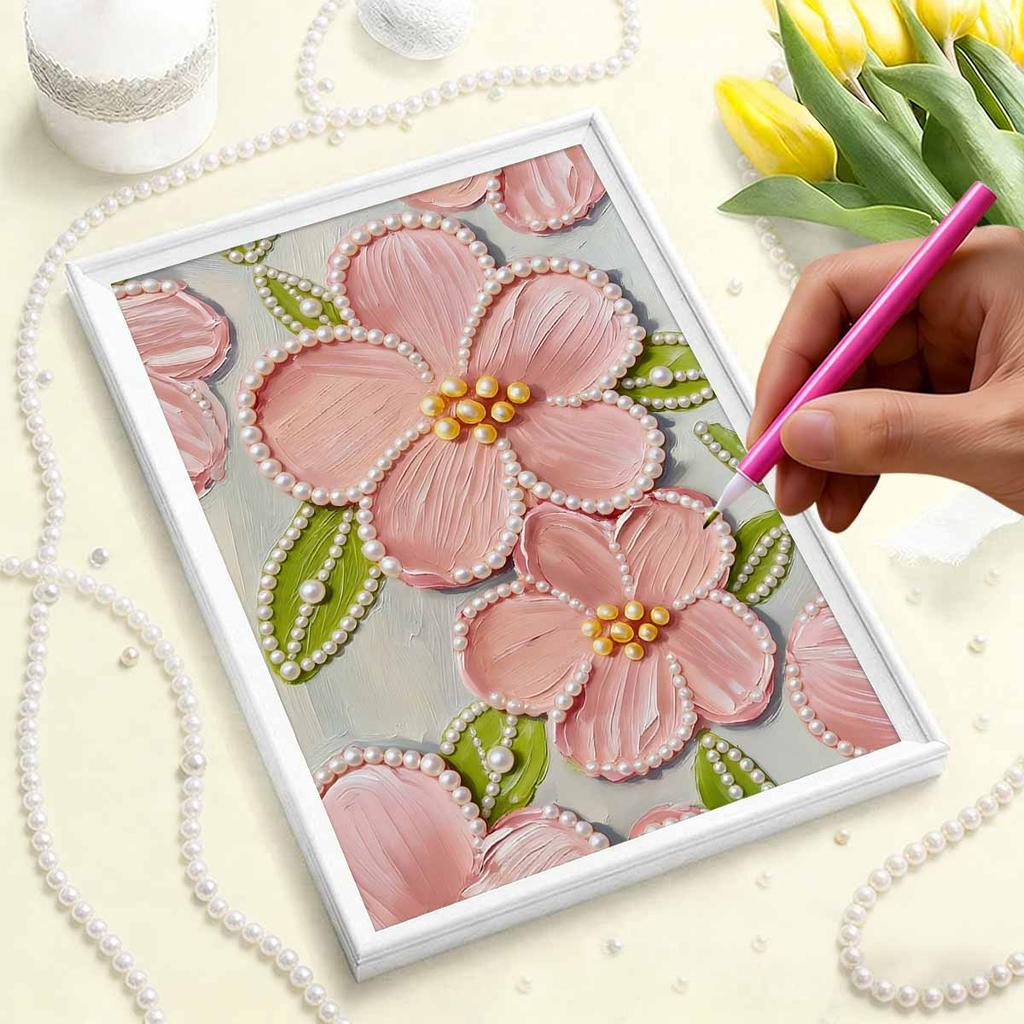 Perlenmalset Thema Rosa Blumen Rahmenlos Handarbeit DIY Schlafzimmerdekoration Wohnzimmer Wandkunst Raumdekoration Kunsthandwerk Dekoration