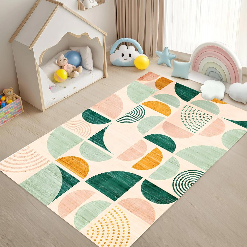 Vintage Double Rainbow Kids Area Rug Non Slip Washable Mat for Nursery Playroom Kids Bedroom Playful Home Decor
