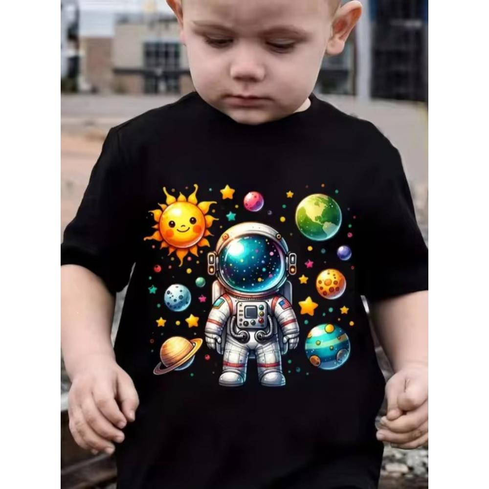 

Boys Fashion Cartoon Space Astronaut Pattern Print Casual T-Shirts Boys 160