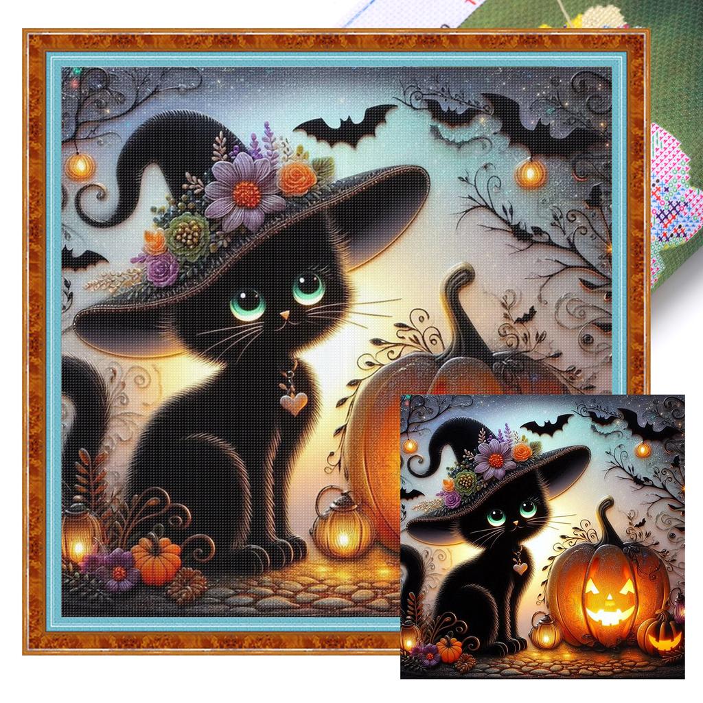 Cat Full 11CT DIY Stamped Cross Stitch Kits 15.75x15.75in Printed Cross-Stitch Kits for Beginners Adults Home Decor