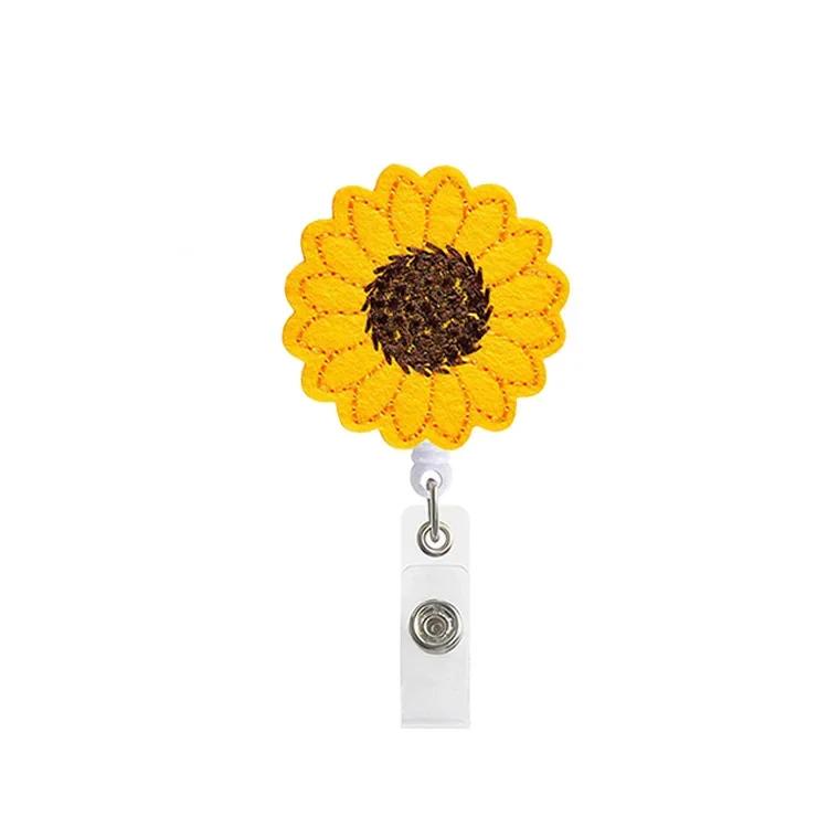 Cartoon Felt Cloth Embroidery Retractable Easy Pull Badge Reel Clip Id Card Holder Nursing Accessories School Supplies