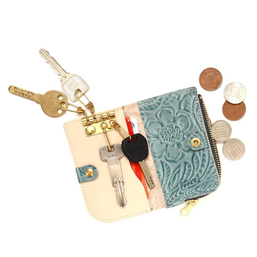 AGILITY Affa Key Case Coin Case Tiny Wallet Floral Pattern One Piece Ladies Mini Small L Shape Leather "Bell"