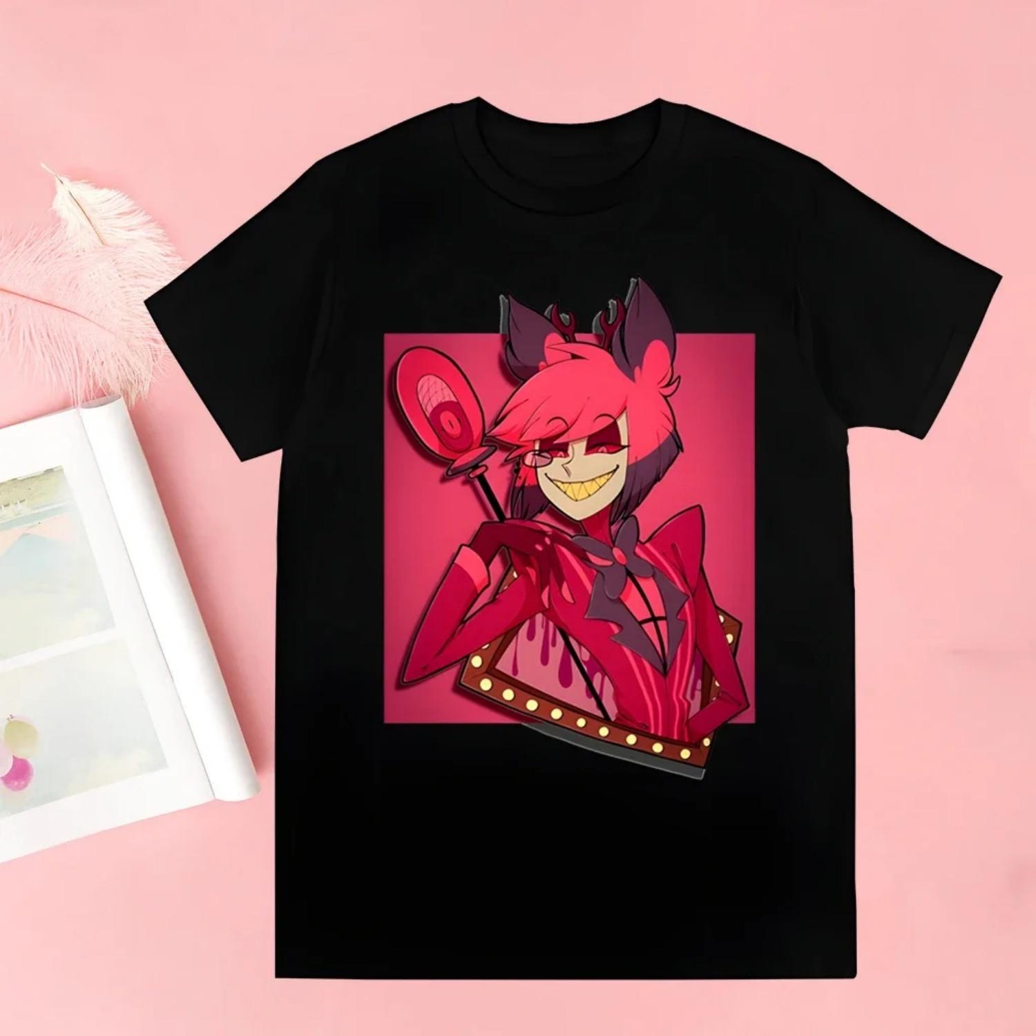 

Hazbin Hotels Alastor Harajuku Men s tshirt Unisex Short Sleeve T shirt Cool Cartoon Casual T-shirt Male Streetwear Tops S чёрный