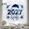 Festive Home Decor 2027 New Year Christmas Static Window Cling, Glue?Free Snowflake Glass Party Atmosphere Decorations Sticker, Reusable Holiday