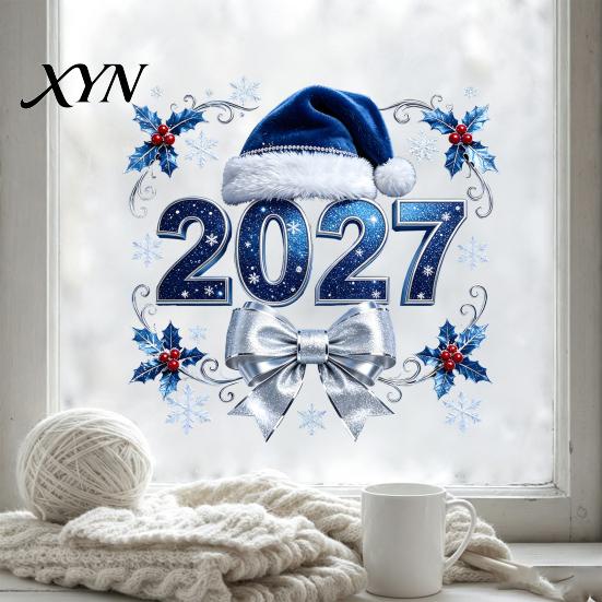 Festive Home Decor 2027 New Year Christmas Static Window Cling, Glue?Free Snowflake Glass Party Atmosphere Decorations Sticker, Reusable Holiday