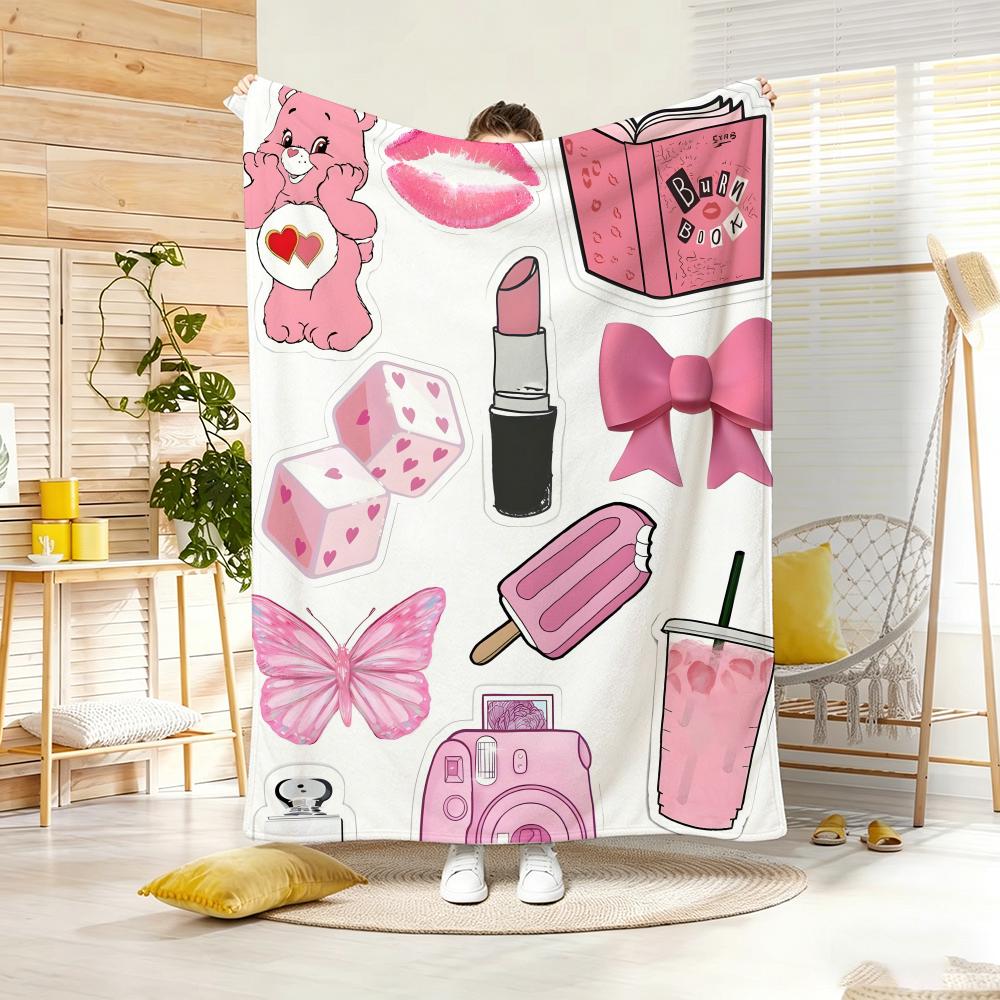 Retro Sticker Collage Throw Lightweight Flannel Blanket Soft Skin-Friendly For Summer Cooling