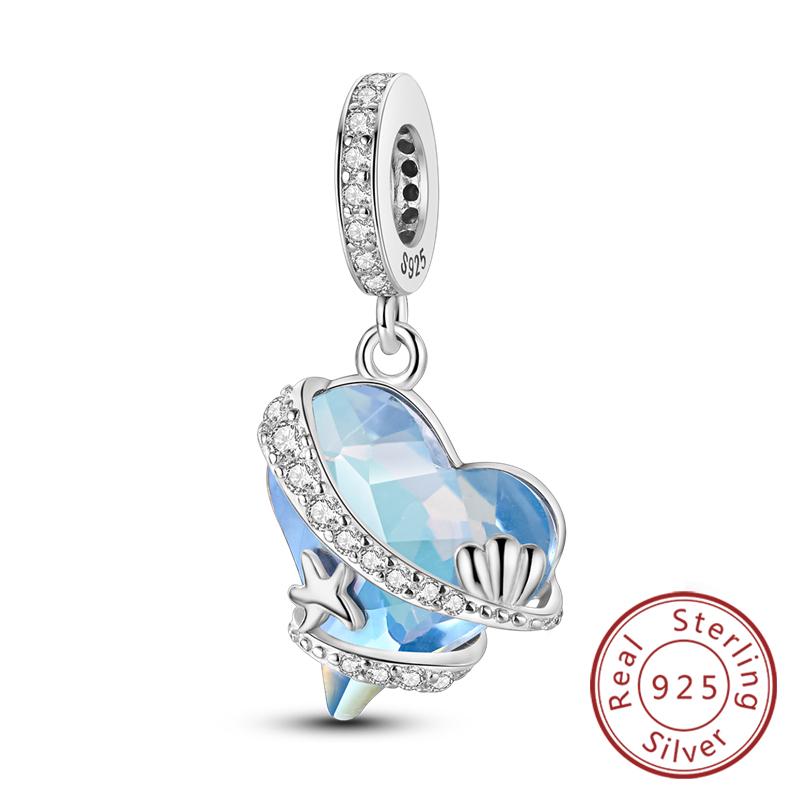 Copper Charms Beads Love Heart Lucky Stars Plane Blue Zircon Charms Pendants Fit Bracelet Charm Women Jewelry