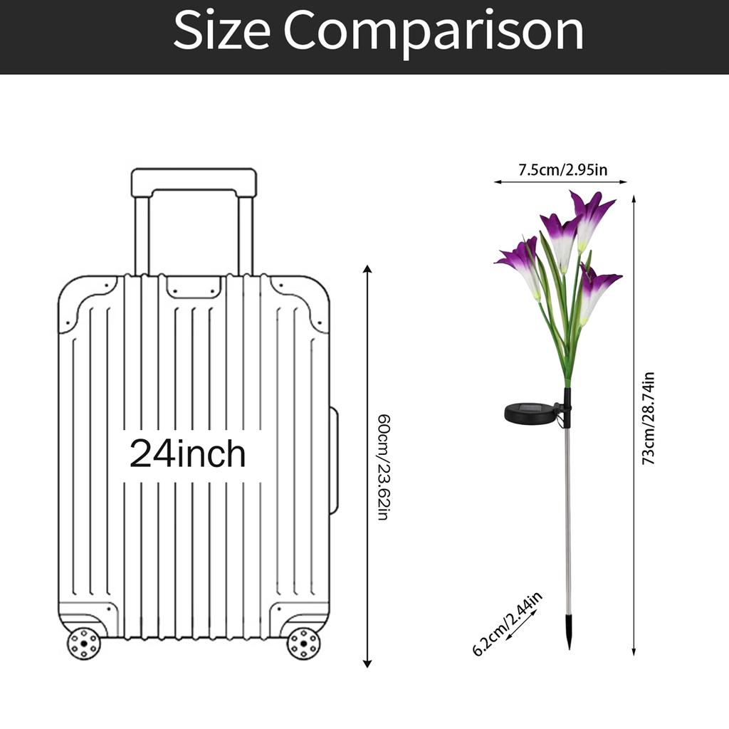 Solar Powered Outdoor Garden Light with Artificial Lily Flower Design for Yard Patio Pathway Decoration with Stake Mount