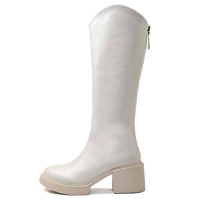 Thick heel but knee knight boots women's 2025 autumn and winter new V-mouth thin high boots British cowboy boots ins