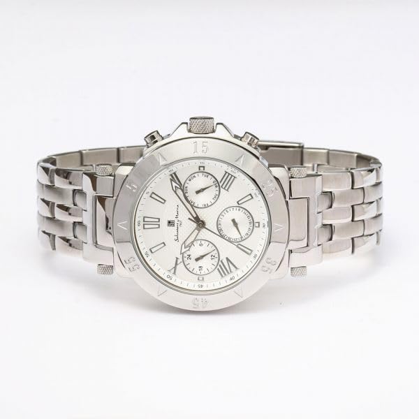 Salvatore Marra Metal Watch SM22108-SSWH Day & Date Display 10 ATM Water Resistant Silver Case White Metal Band