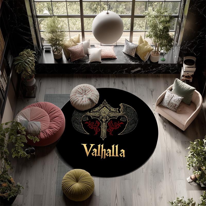 Wikinger-Streitaxt,Runder Teppich,Teppich für Wohnzimmer Schlafzimmer Sofa Spielzimmer Dekor,Rutschfeste Bodenmatte