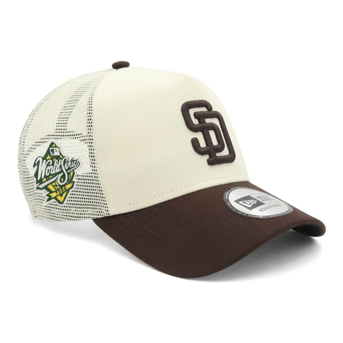 

New Era 9FORTY Trucker Cap in Wood with Side Also a San Diego Padres 9FORTY Trucker in Wood with a Side A-Frame Chrome/Burnt Patch. available A-Frame