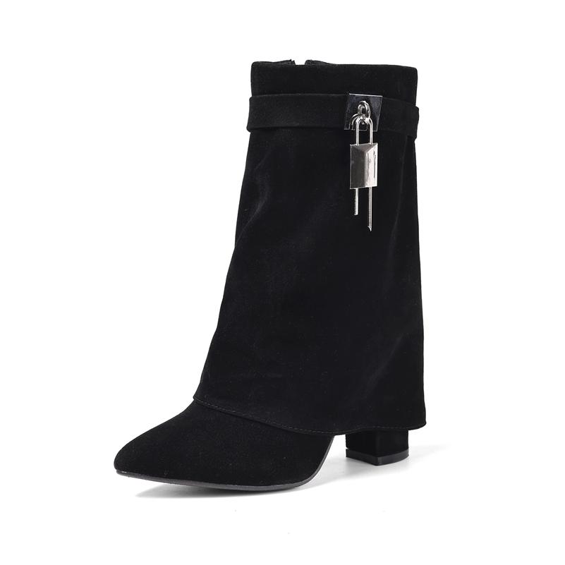 FOREADA Women Mid Calf Boots Pointed