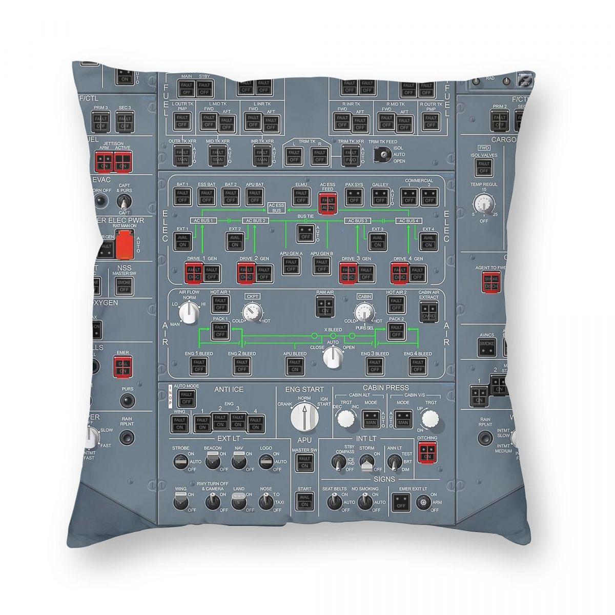 Airbus A380 Overhead Panel Square Pillowcase Polyester Linen Velvet Creative Decorative Pillow Case Bed Cushion Cover Peach skin 18*18(CM)-1Pcs