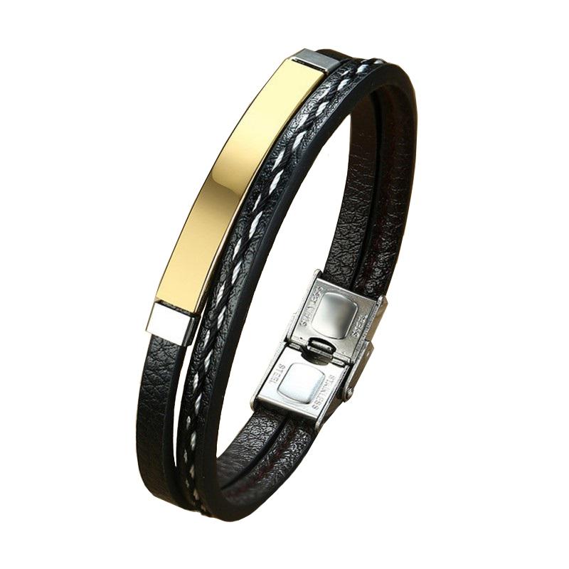 

Черный кожаный мужской браслет Персонализированный простой кожаный браслет в стиле ретро Плетеный браслет