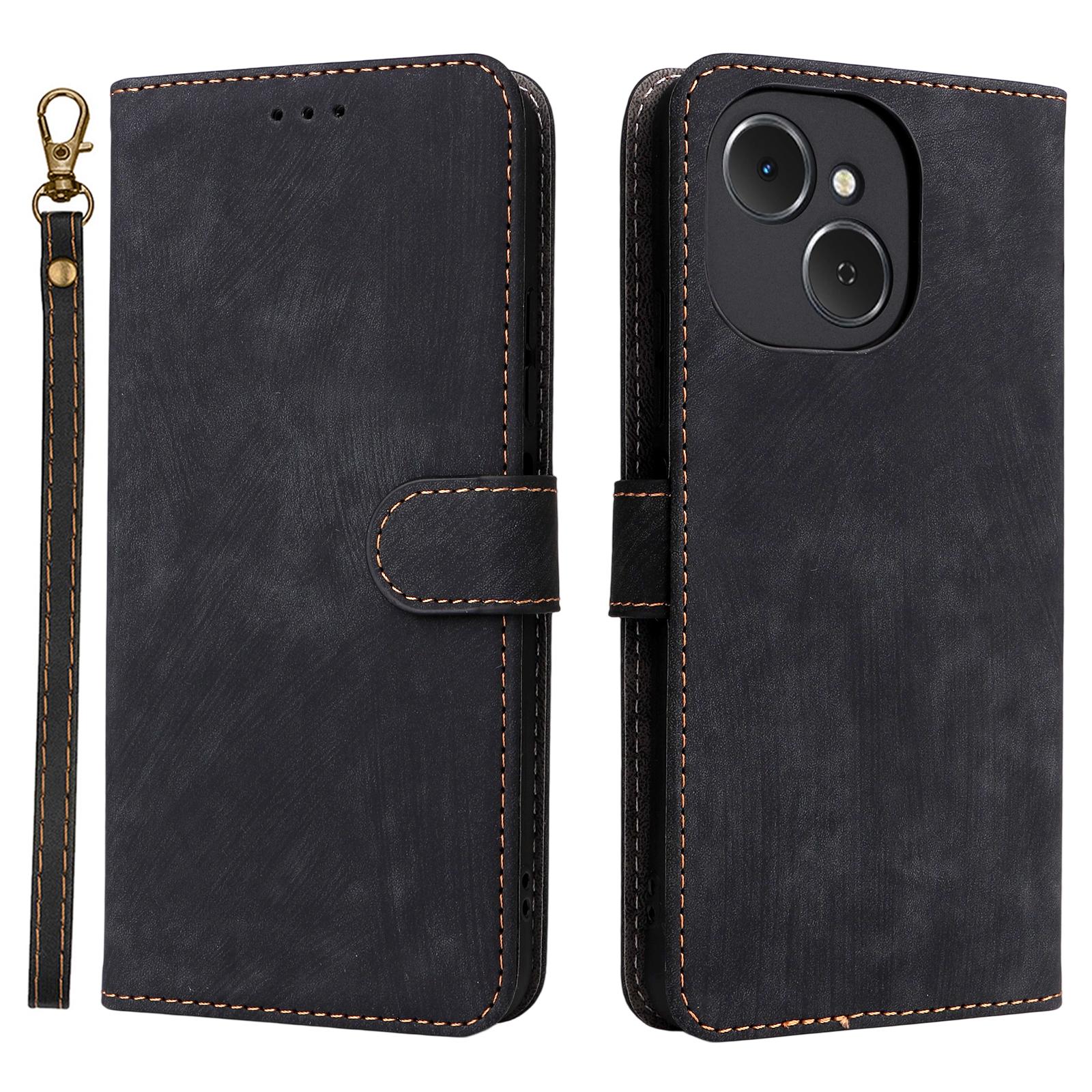 

Для чохла TECNO Spark 40C Гаманець з RFID-блокуванням Шкіряний чохол для телефону з підставкою та ремінцем Black