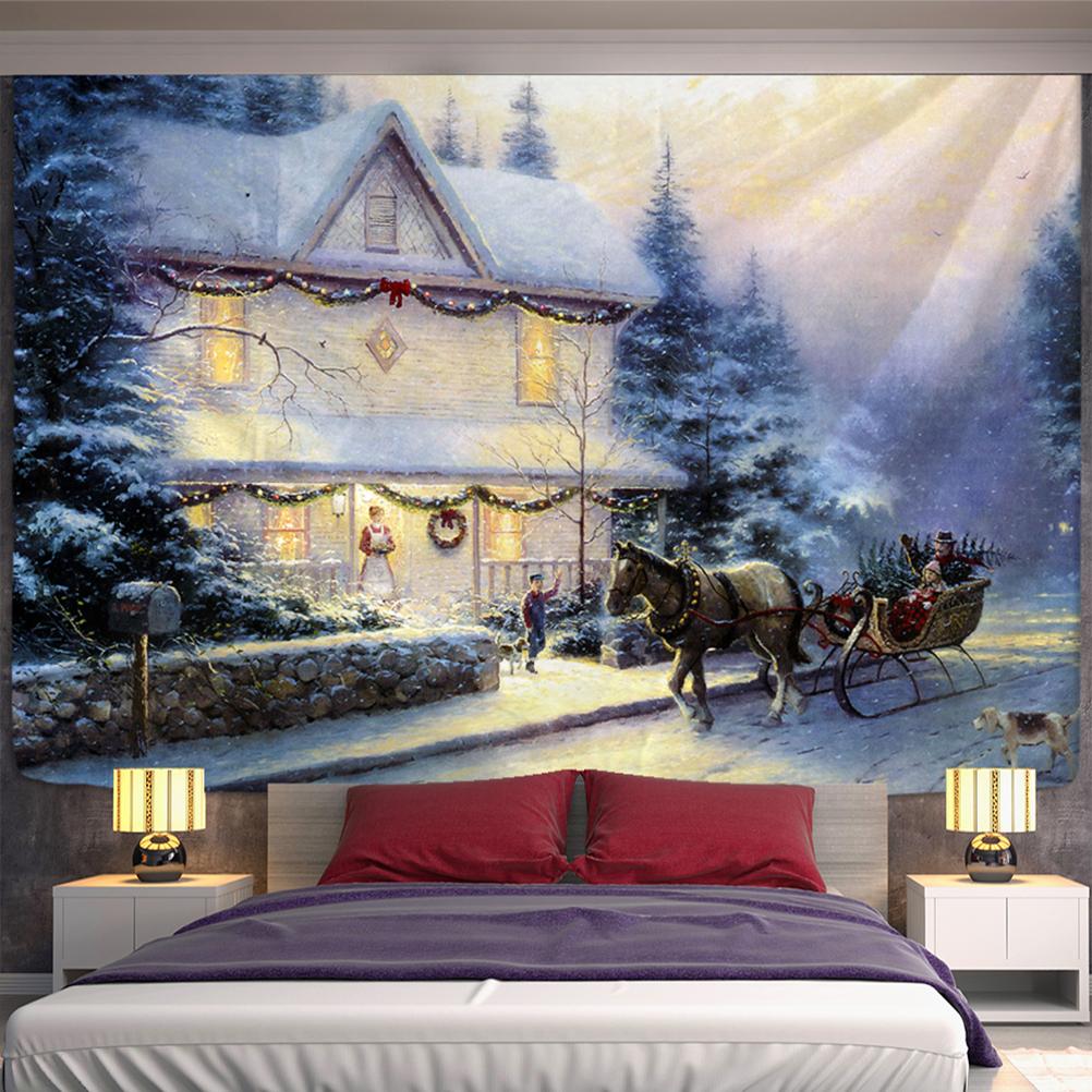 Christmas Woods Tapestry Wall Hanging Holiday Gift New Year Elk Snow Scene Psychedelic Witchcraft Home Decor