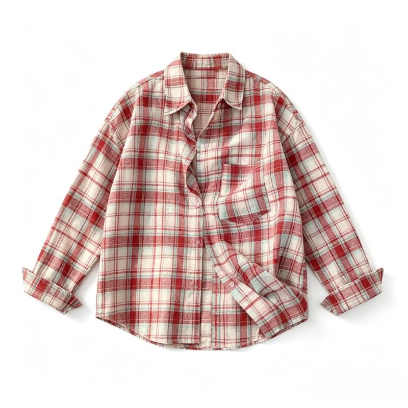 Colorful Checkered Women's Shirt Turn Down Collar Chest Pocket Long Sleeved Blouse Korean Style Spring New Version Loose Casual Woman Top