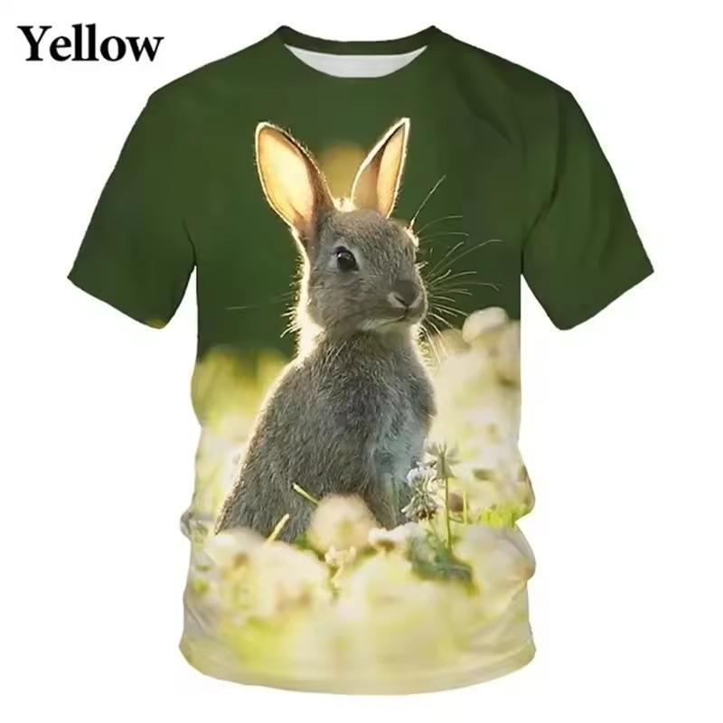 Summer Round Neck 3D Cute Rabbit Print Top Fashionable Casual Short Sleeved Children's Girl and Boy Unisex T-shirts