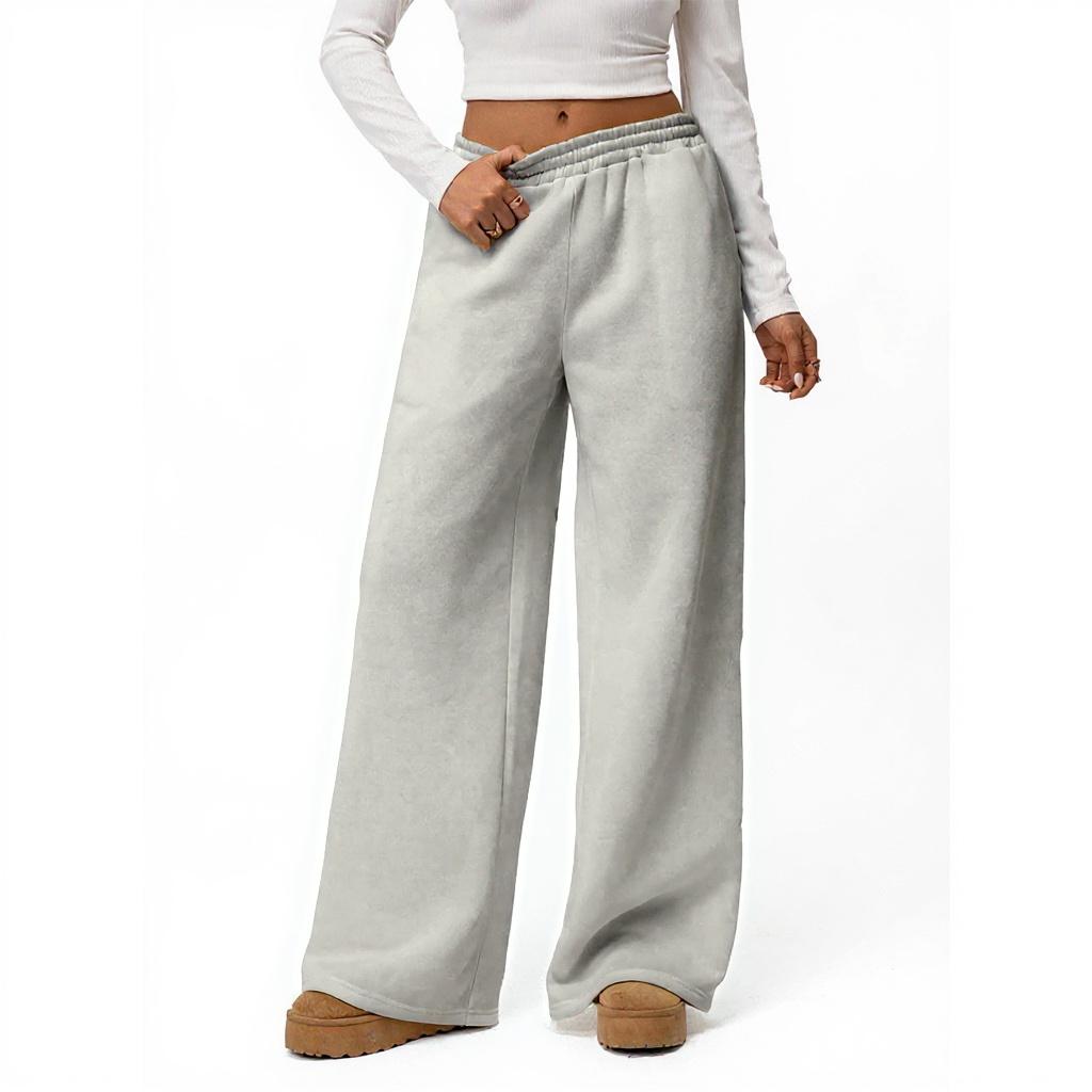 Ladies' Loose Comfortable Casual Fashionable Wide Leg Pants Solid Color And Plush High Waisted Pants