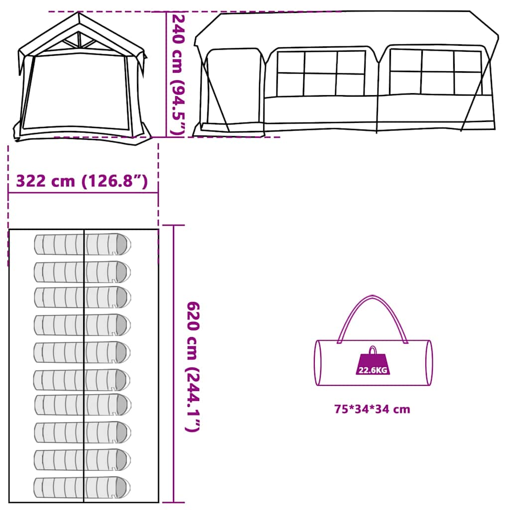 Family Tent Gray and Orange 620 X 322 X 240 Cm Polyester