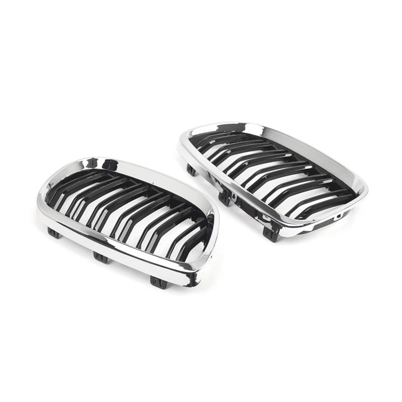 L10A Racing Style Front Kidney Grill Dual Slat Grille For BMW 3 Series E92 E93 Coupe 2006- 2010 Gloss Black+ Chrome 51137157277