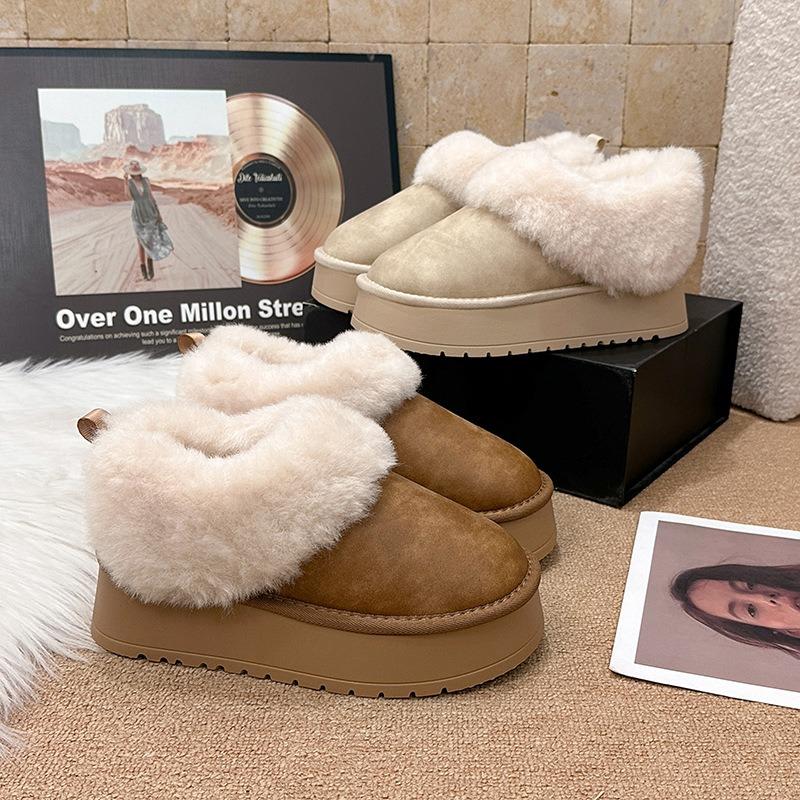 Mao Mao Mouth Snow Boots Women's Autumn and Winter New Muffin Thick-soled Round Head Middle Heel Cotton Shoes Women