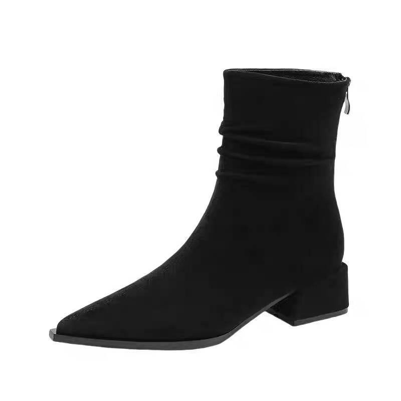 Fashion Women Ankle Boots Pointed Toe Heeled Shoes Elegant 2025 Suede Chunky Chelsea Fashion Boots Woman Winter New Pumps Sexy Botas