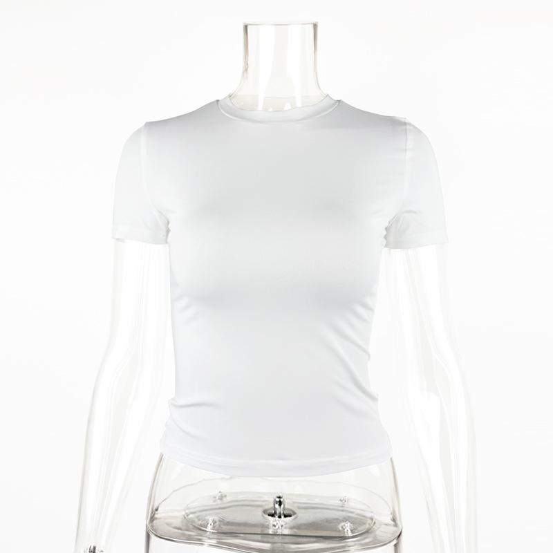 2025 European & American Style Women's Slim Fit Short Sleeve Round Neck T-shirt - Kardashian Inspired