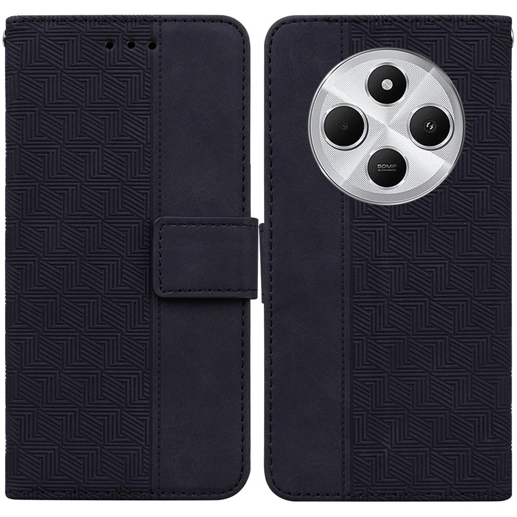 For Xiaomi Poco C75 4G/Redmi 14R 5G/14C 4G Case Geometry Pattern Leather Wallet Phone Cover with Wrist Strap