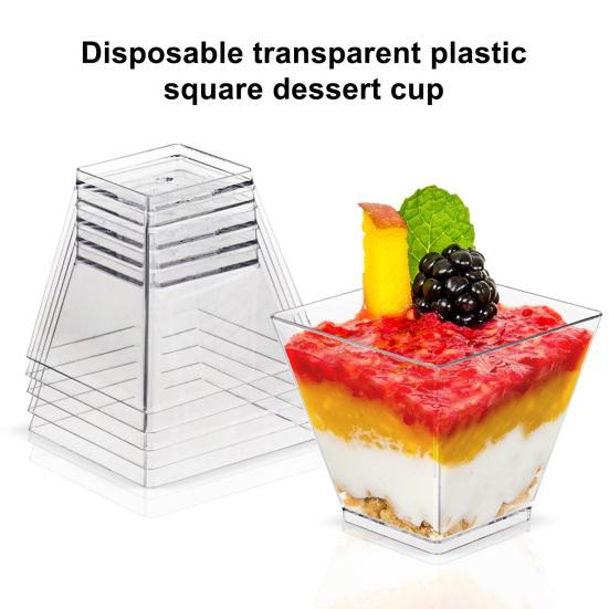 50 Sets Disposable Dessert Cups with Spoons Heavy-duty Reusable Clear Plastic Puddings Cups Parties Events Supplies
