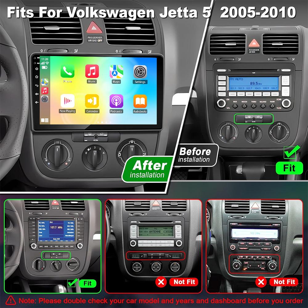 Car Radio Carplay For Volkswagen Jetta 5 2005-2010 Navigation GPS Android Auto Multimedia Player Stereo Unit WiFi BT No 2din 4G