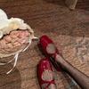 Retro cross-strap flats spring new patent leather red square head shallow mouth Mary Jane shoes