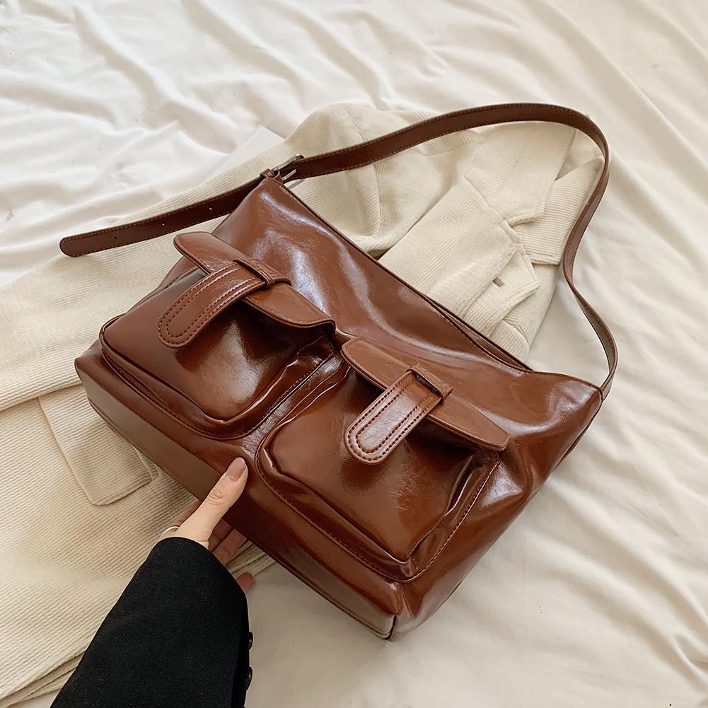 Women PU Leather Shoulder Bag with Multi-Pockets Crossbody Bag for Travel(Brown)