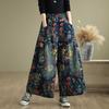 Spring Autumn Plus Size Women Floral Print Jeans High Waist Colorful Loose Denim Trousers Vintage Baggy  Wide Leg Pants with Pockets